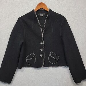August Silk 100% Boiled Wool Button Down Sweater Jacket Black Womens L Stitching